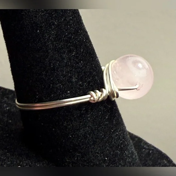 Ring - size 7.25 - wire wrapped palest pink round glass stone. New! Never worn - Picture 6 of 9